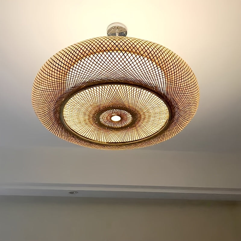 Grand abat-jour galet en bambou tressé en losanges, Ø 50 cm