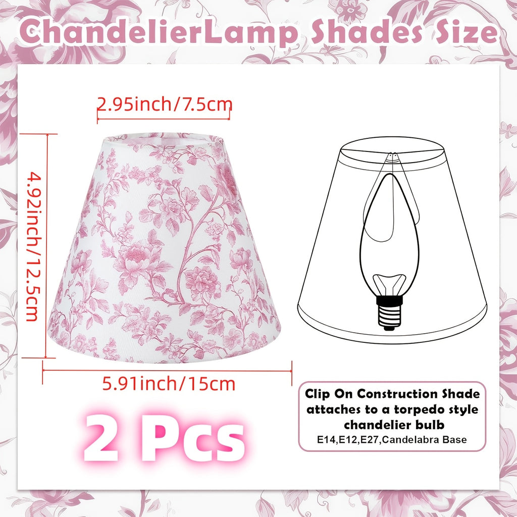 Lot de 2 abat-jour à pince en toile fleurie rose, Ø 15 cm