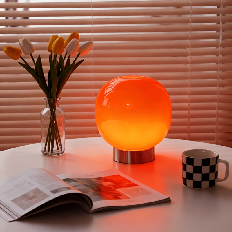 Lampe de chevet globe en verre coloré, socle métal, USB, 19 cm
