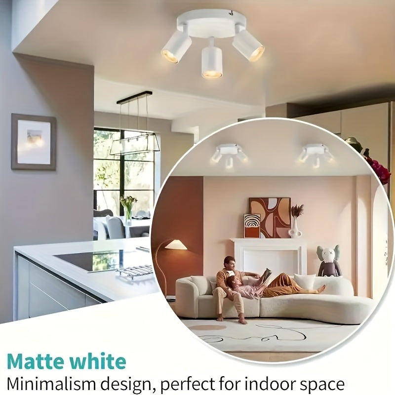 Plafonnier 3 spots orientables sur platine ronde blanche, GU10