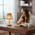 Lampe de chevet en bois et abat-jour conique en corde tressée, 25 cm