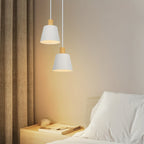 Lot de 2 suspensions métal Ø 20 cm, manchon effet bois, E27