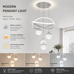 Lustre LED anneaux croisés et trois globes effet cristal, Ø 40 cm