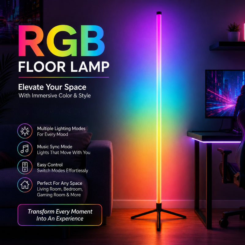 Lampadaire LED RVB à minuterie et télécommande, colonne de 110 cm