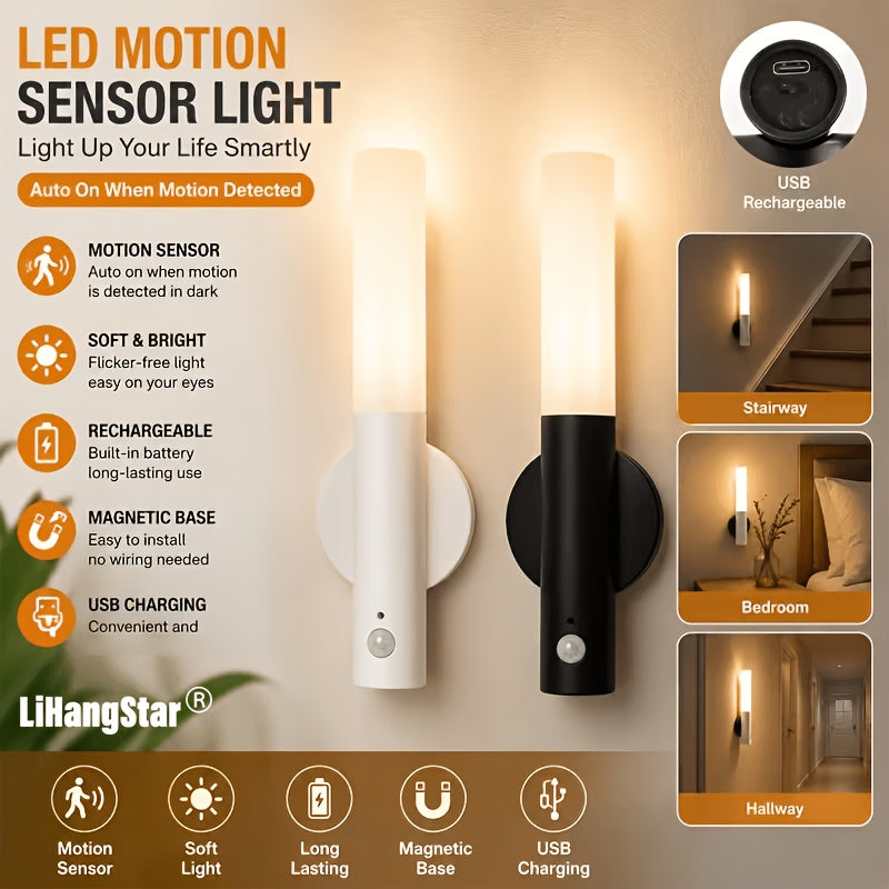 Applique murale LED tube à détecteur de mouvement, recharge USB-C