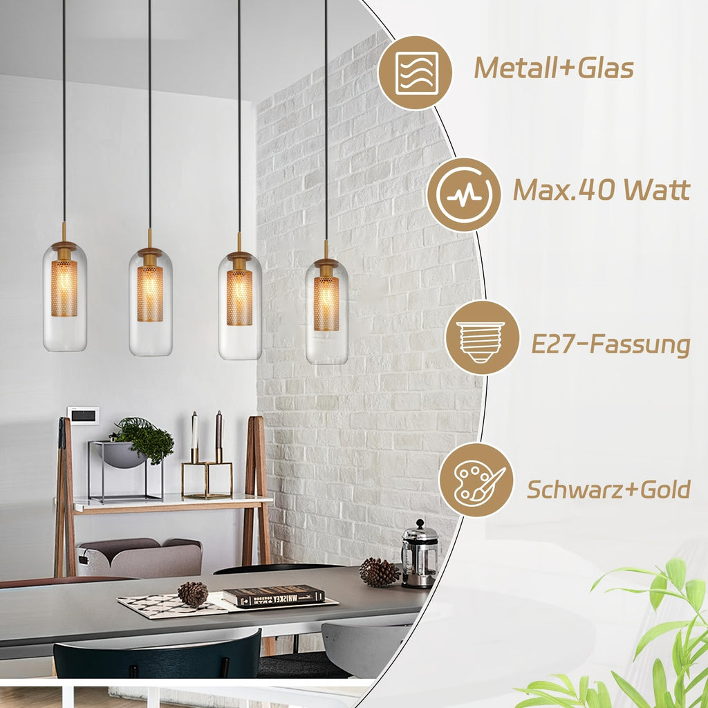 Lot de 2 suspensions capsule en verre clair et grille dorée, E27