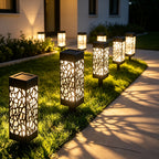 Lampe solaire de jardin carrée ajourée, lot de 3 en blanc chaud