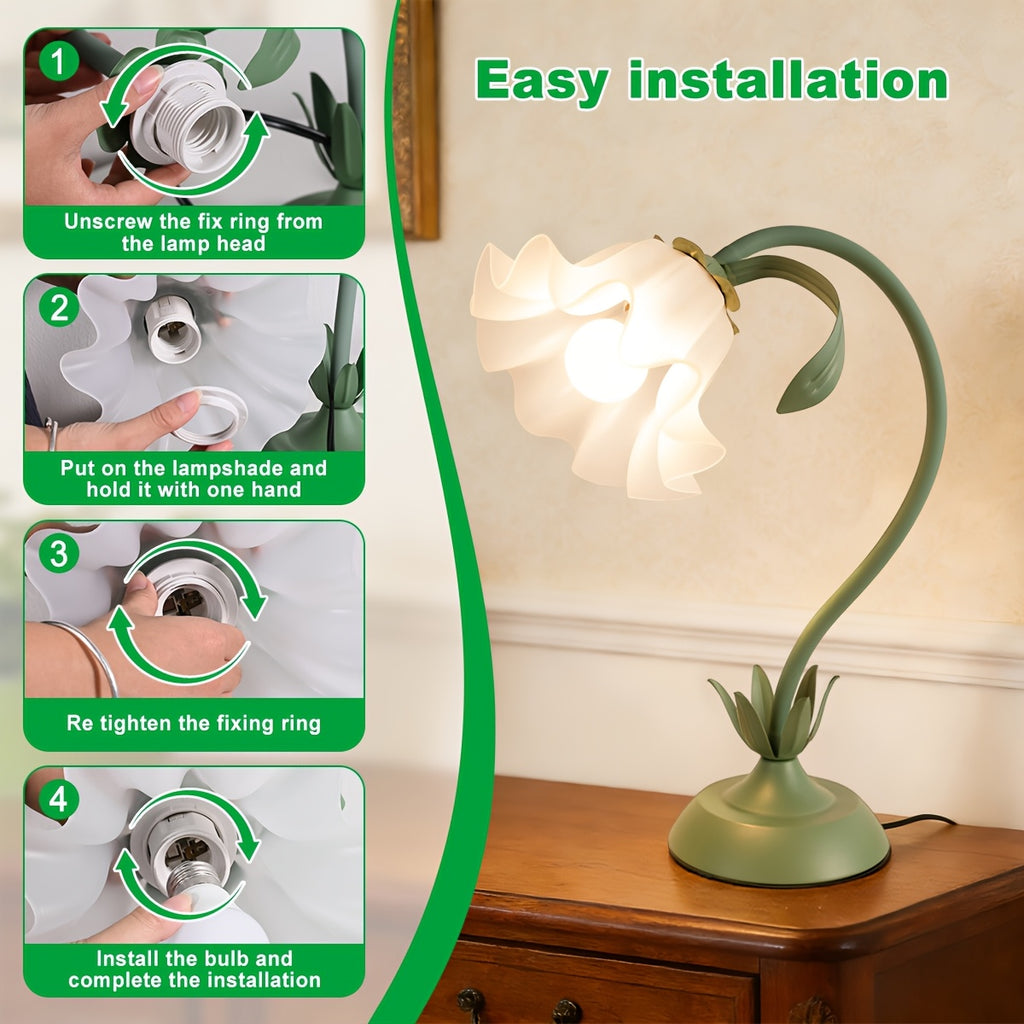 Lampe fleur à col flexible, corolle acrylique, vert ou rose, USB