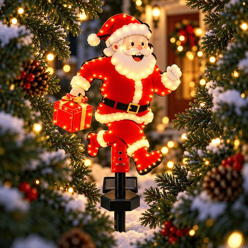 Lot de 2 Pères Noël lumineux solaires à piquet, LED double face