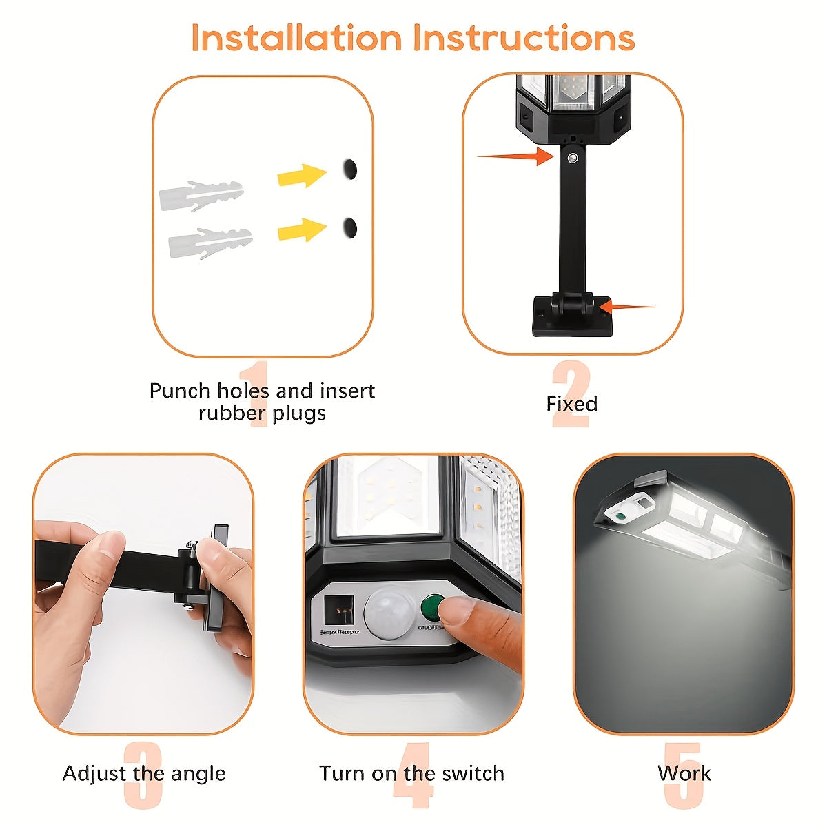 Applique solaire réverbère à détecteur éclairant sur 3 faces, lot de 2