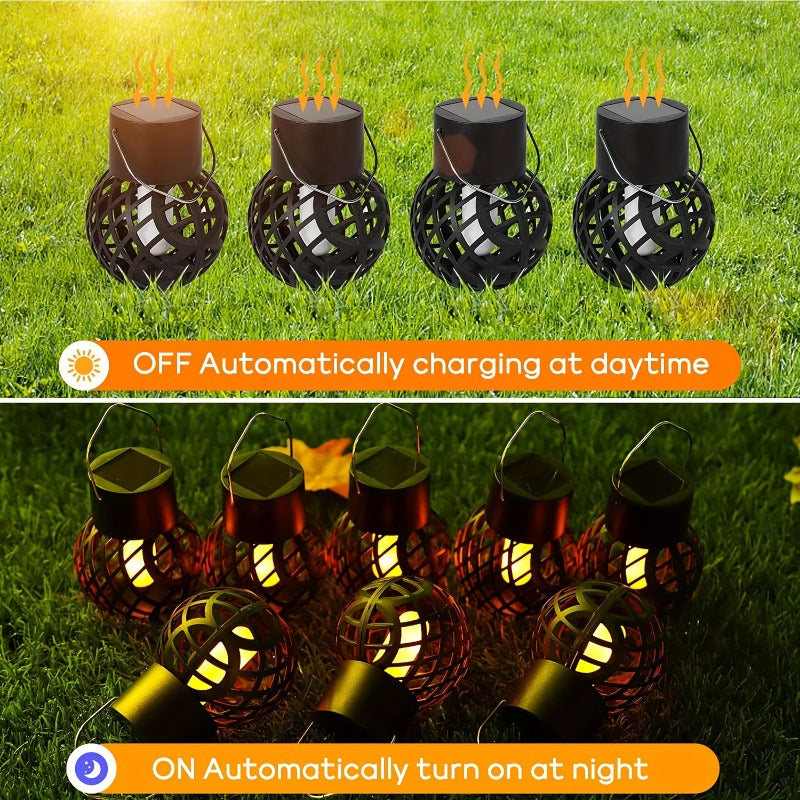 Lot de 5 lanternes solaires boule noire à effet flamme, à anse