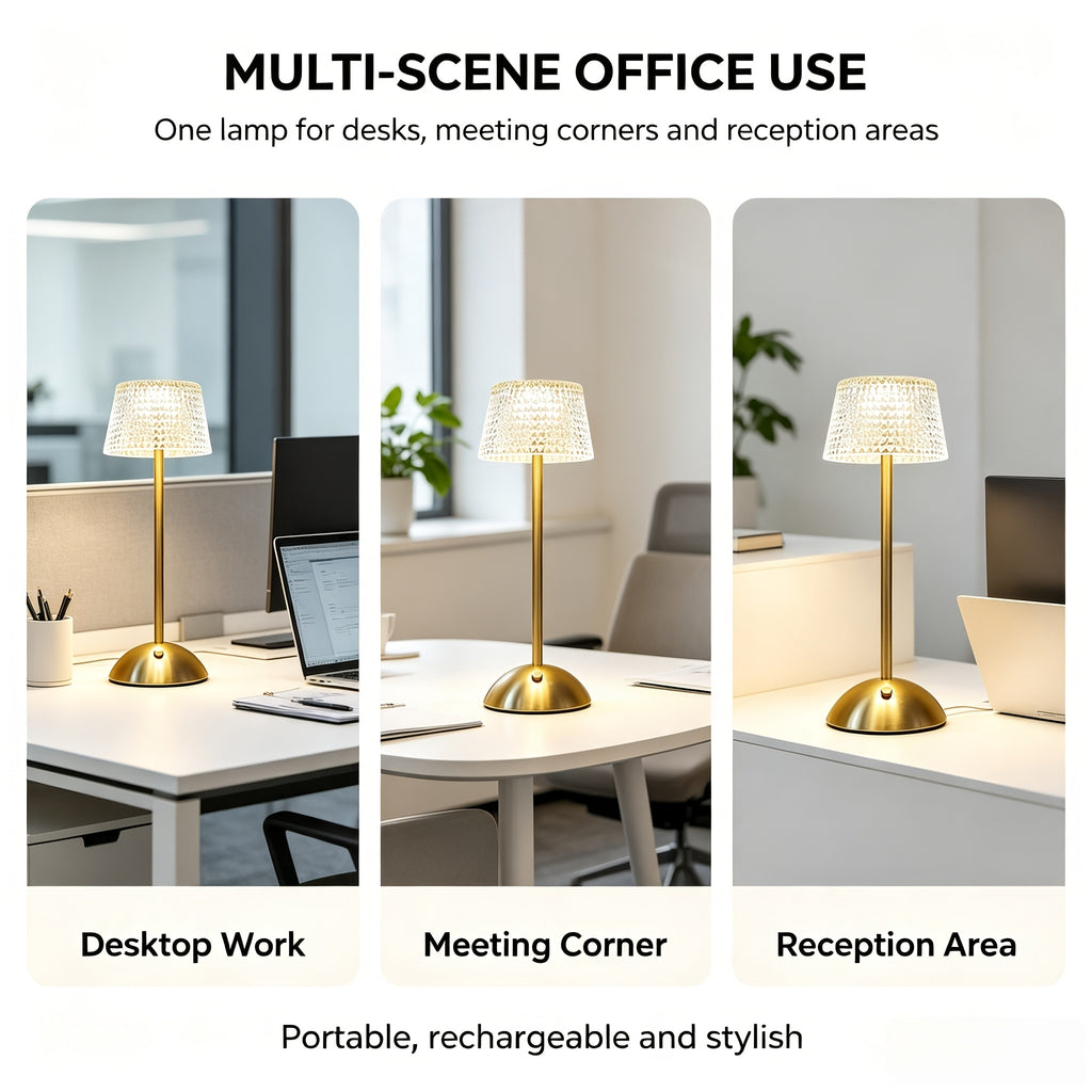 Lampe de bureau LED sans fil, abat-jour acrylique taillé et pied doré