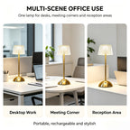 Lampe de bureau LED sans fil, abat-jour acrylique taillé et pied doré