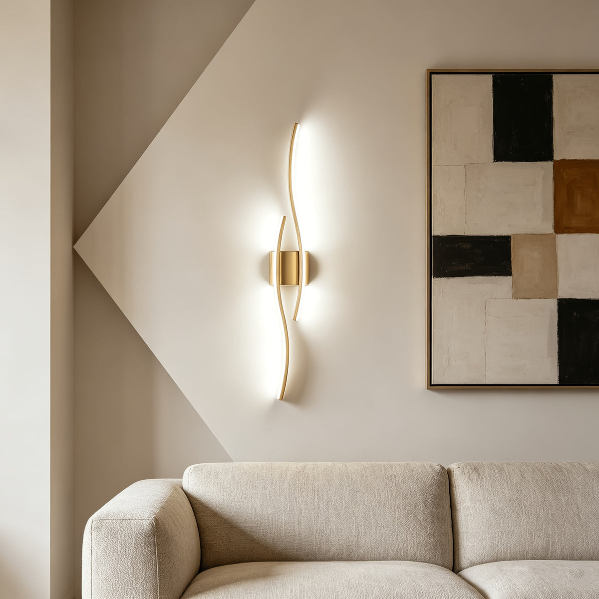 Applique murale LED dorée en forme de vague, 60 cm, blanc neutre