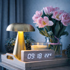 Lampe champignon sans fil en métal brossé, batterie 1800 mAh