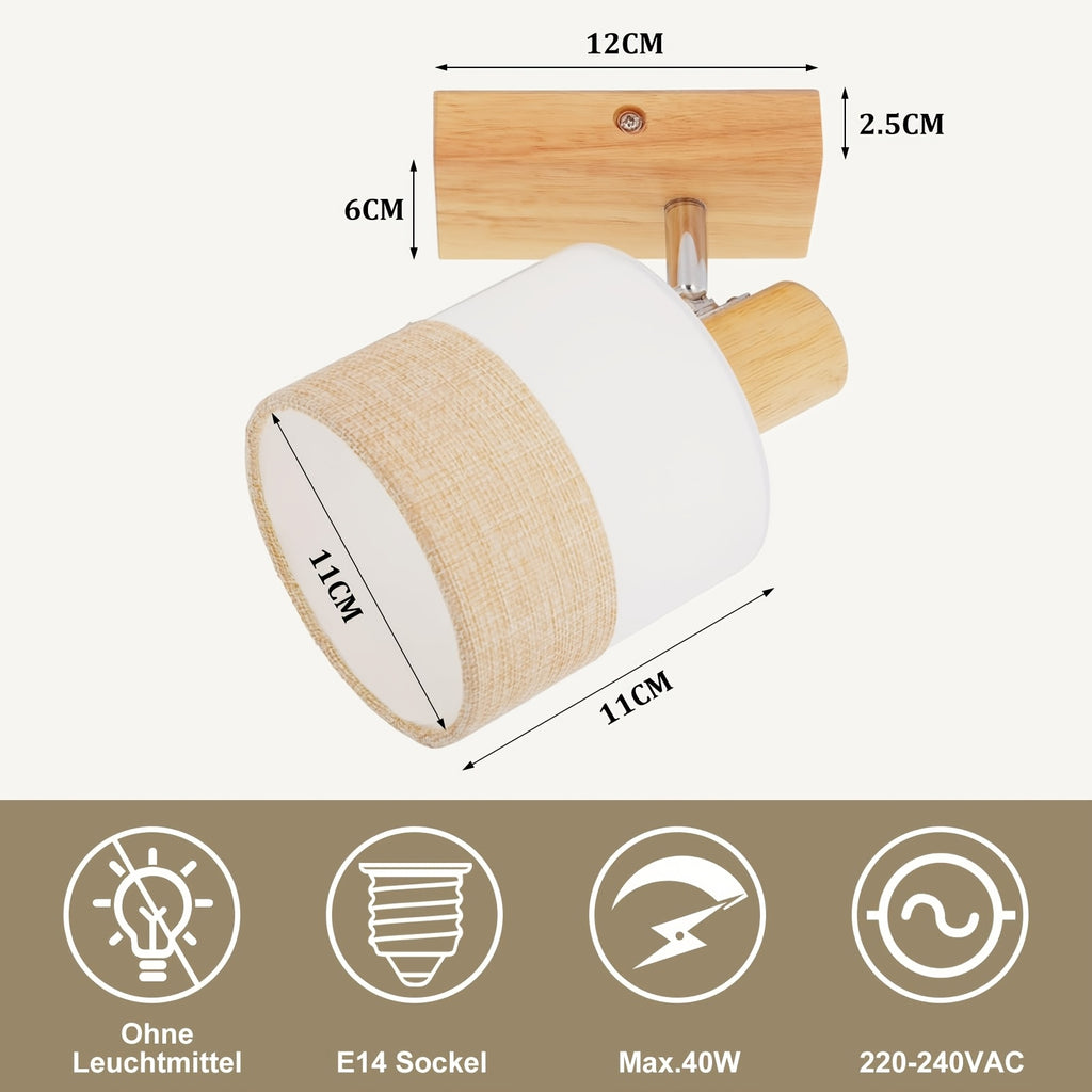 Lot de 2 spots orientables en bois et abat-jour tissu, douille E14