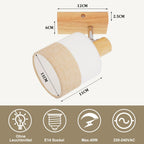 Lot de 2 spots orientables en bois et abat-jour tissu, douille E14
