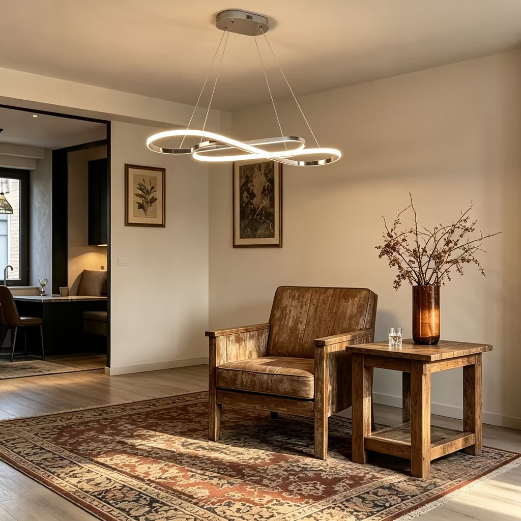 Lustre LED en double boucle infinie de 100 cm, noir, argenté ou doré
