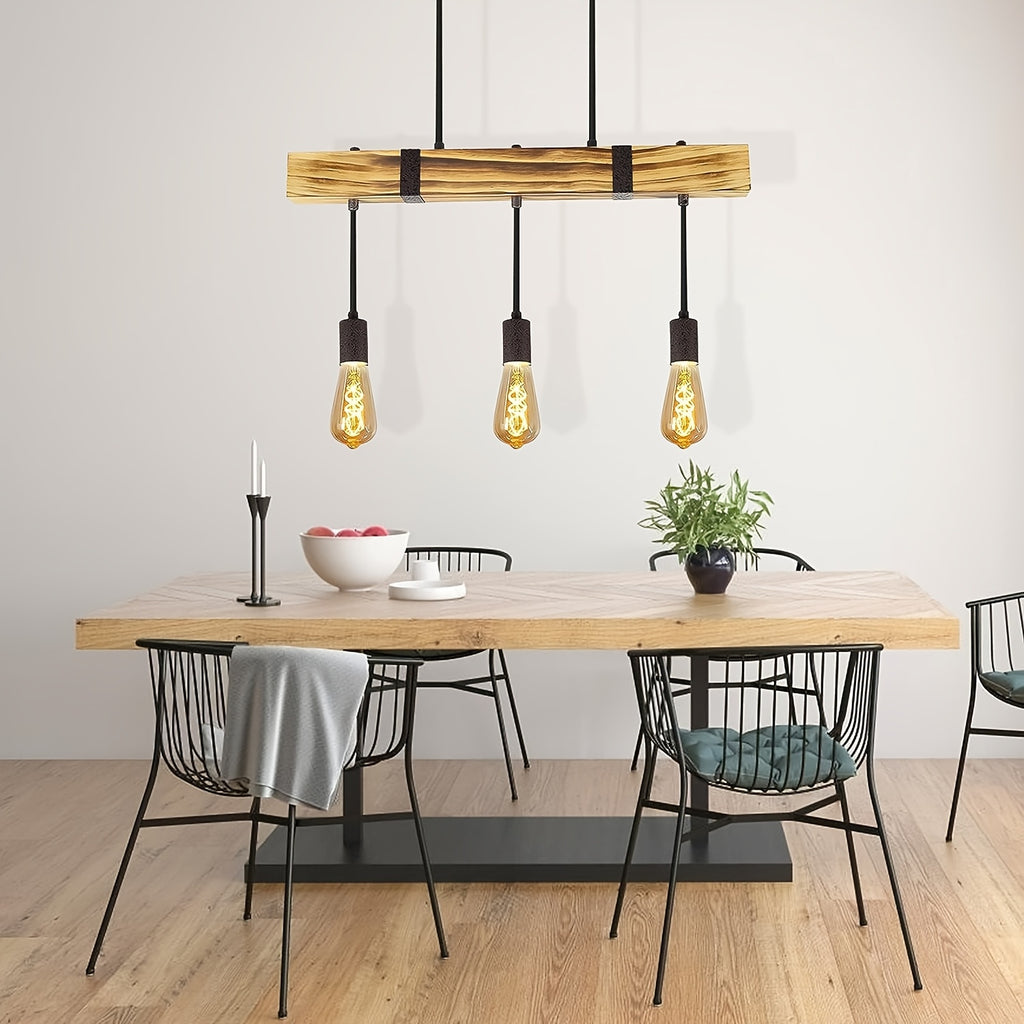 Suspension poutre effet bois brûlé, 3 ou 4 lumières, douilles E27