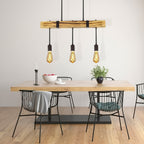Suspension poutre effet bois brûlé, 3 ou 4 lumières, douilles E27