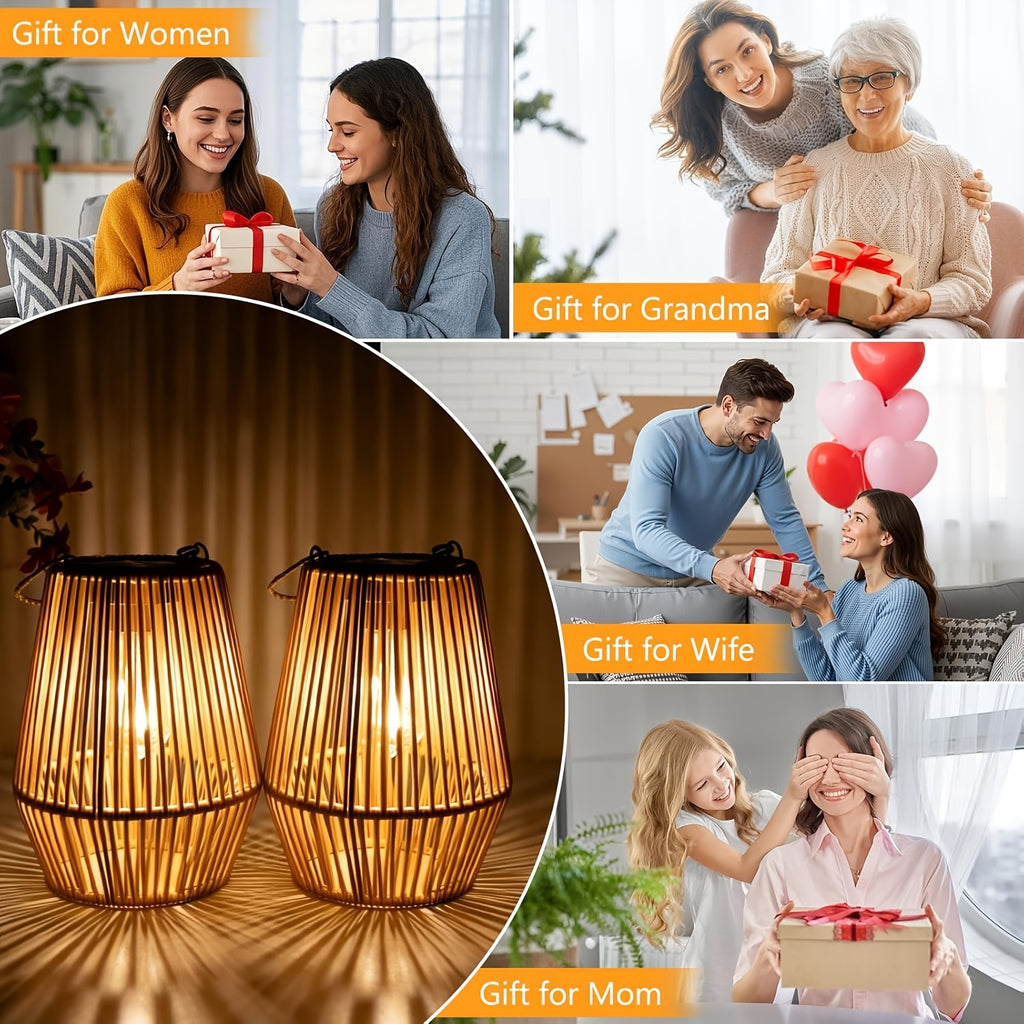 Lot de 2 lanternes solaires tressées effet rotin, 32 cm, IP65