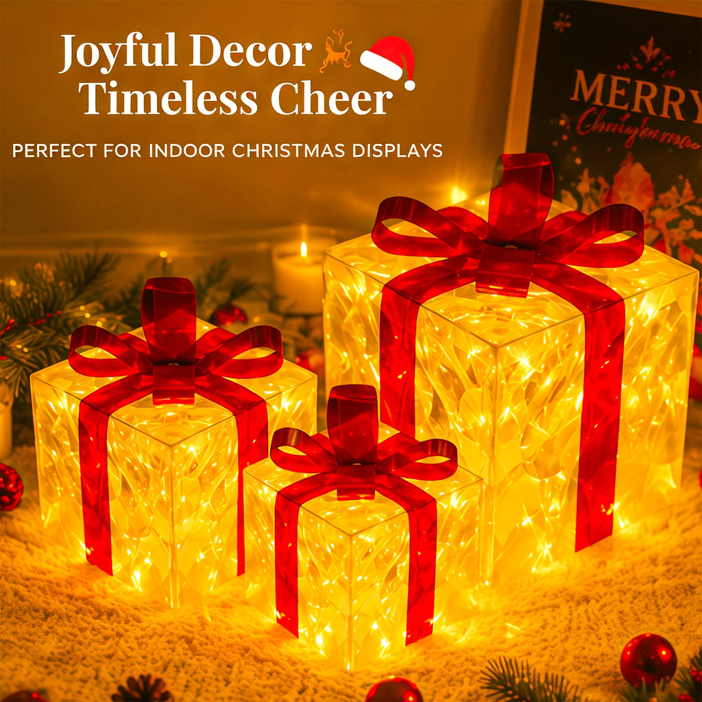 Lampe décorative de Noël, lot de 3 paquets cadeaux lumineux 60 LED
