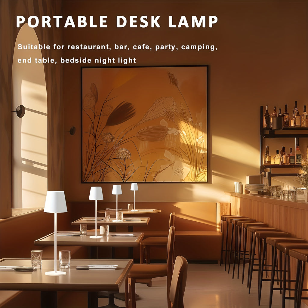 Lampe de table LED sans fil à abat-jour évasé, blanche ou champagne