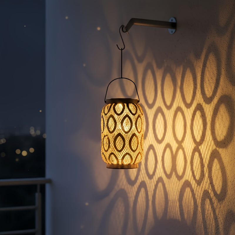 Lanterne solaire ajourée en métal kaki à anse, 29 cm, IP44