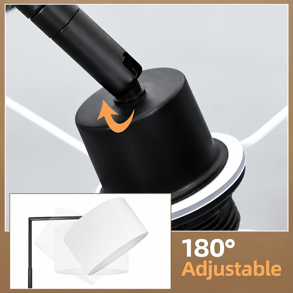 Lampadaire à bras coudé et abat-jour haut de 19 cm, noir ou beige
