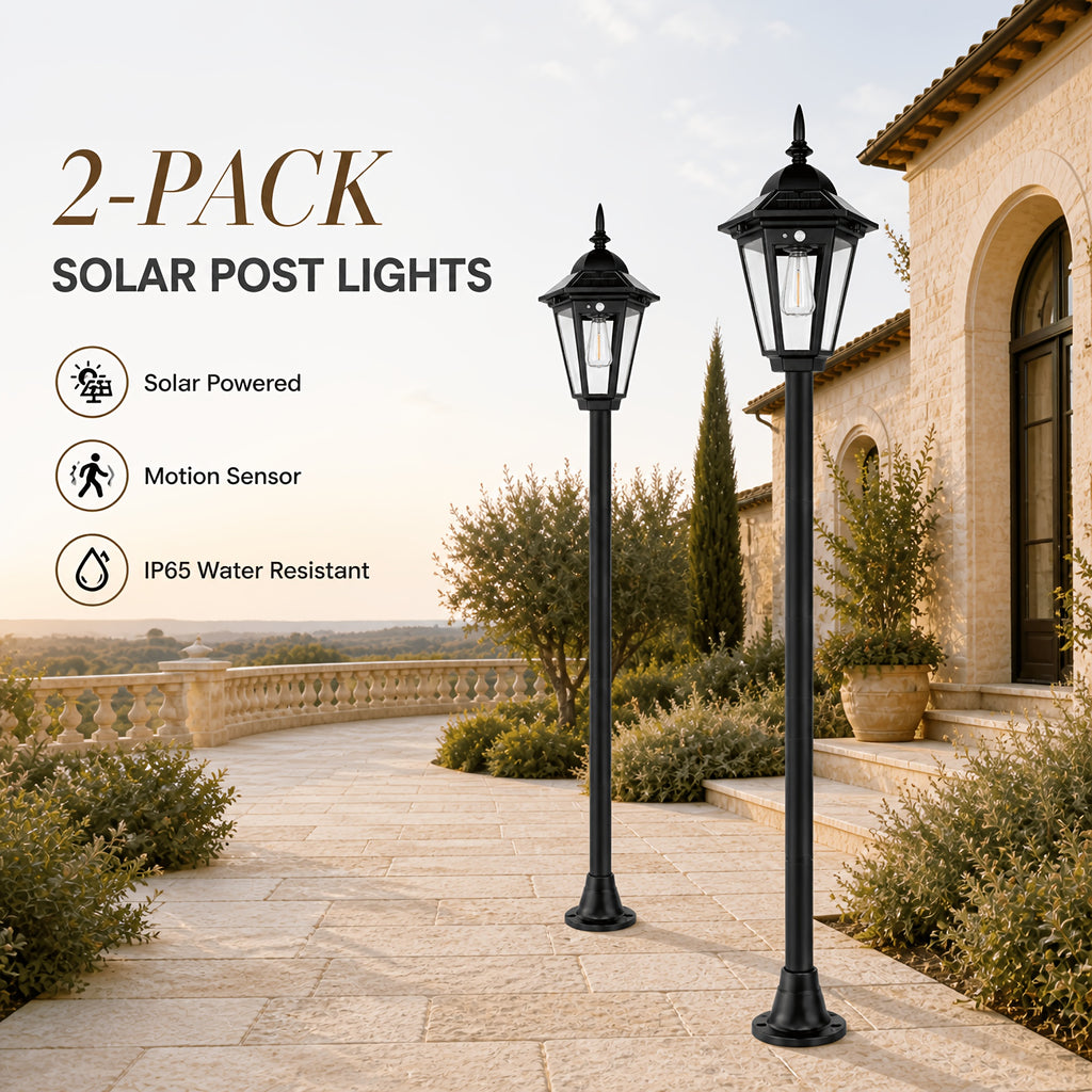 Lot de 2 lampadaires solaires 135 cm à lanterne et filament