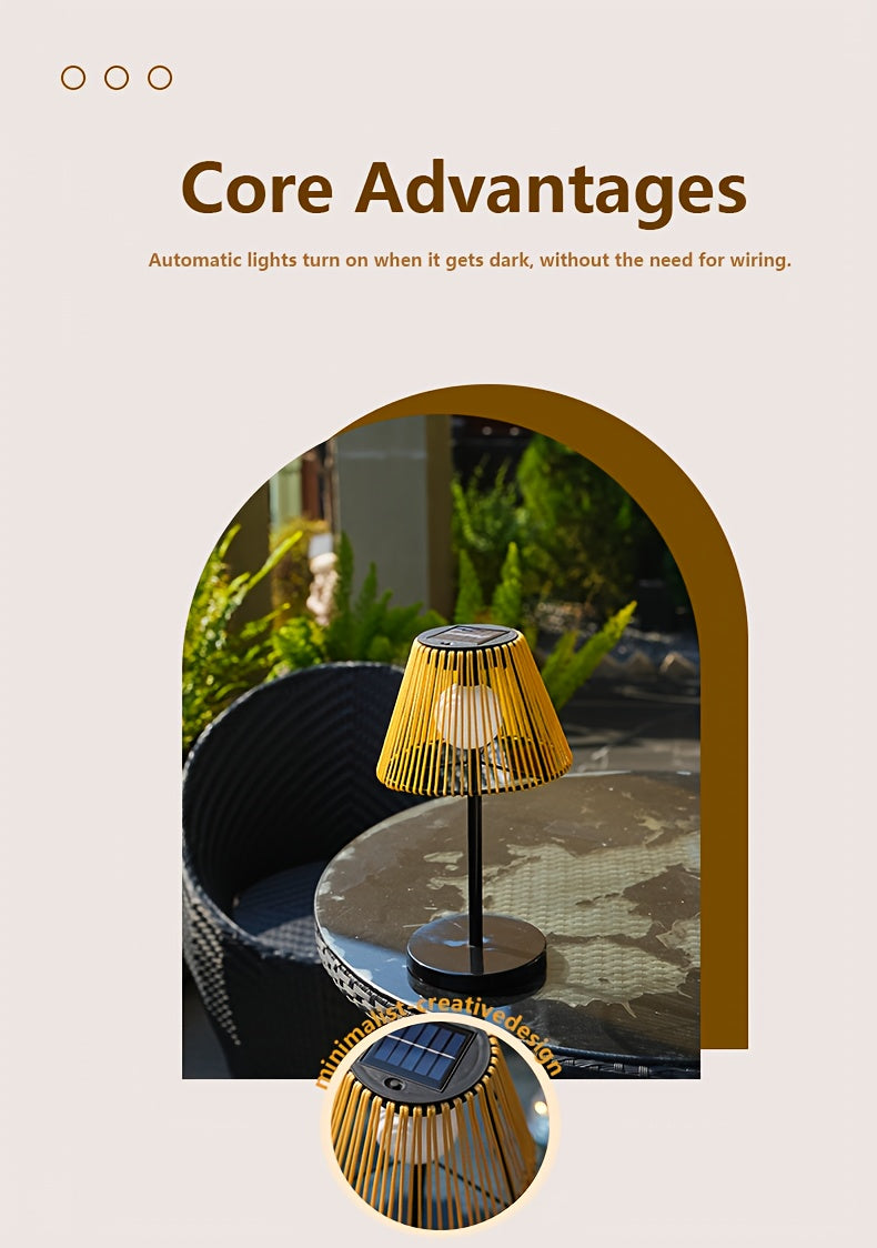 Lampe de table solaire d'extérieur à abat-jour en cordage kaki, IP44