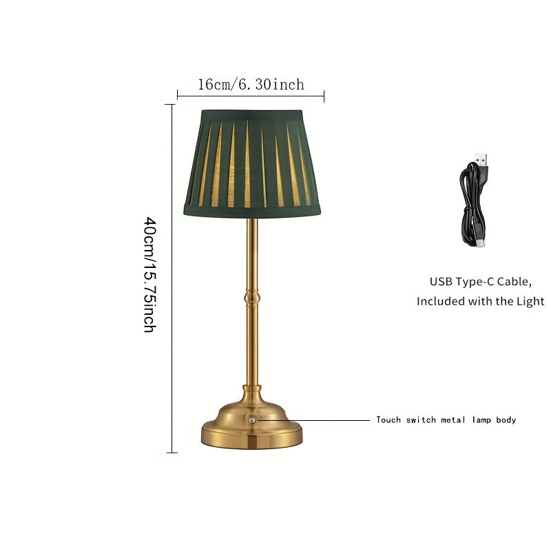 Lampe de table sans fil à abat-jour plissé vert ou crème, 40 cm