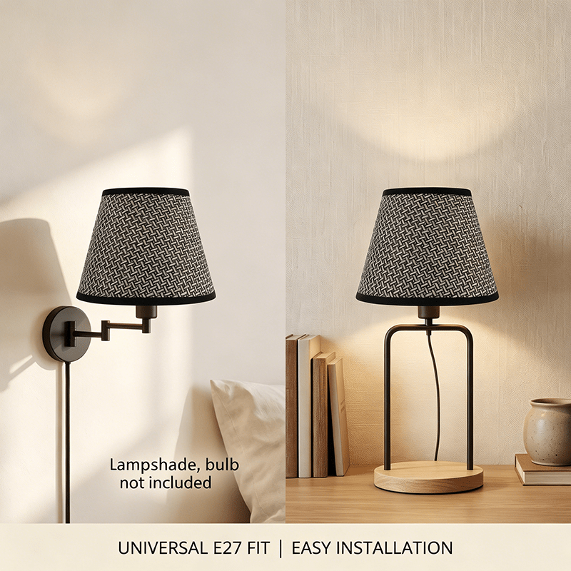 Lot de 2 abat-jour coniques à motif tressé noir et blanc, Ø 20 cm