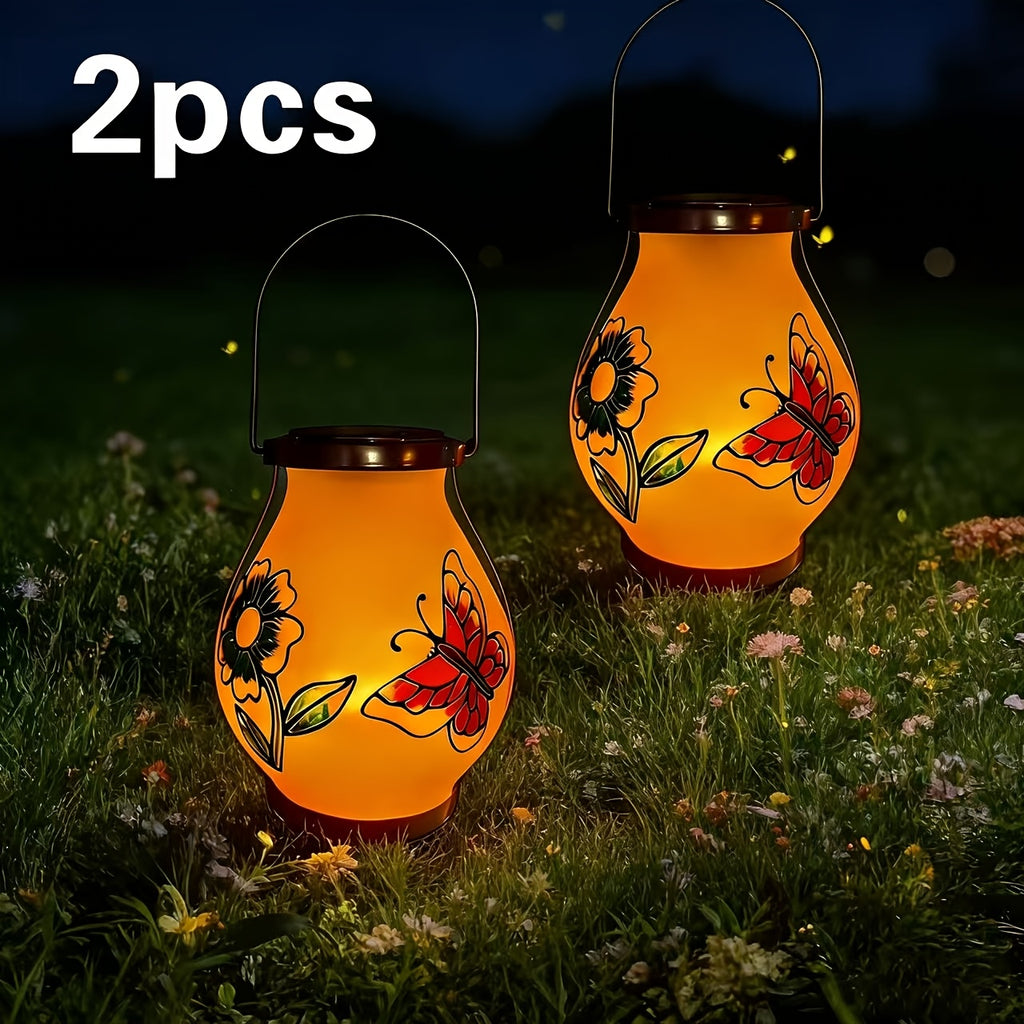 Suspension solaire d'extérieur peinte fleur et papillon, IP44