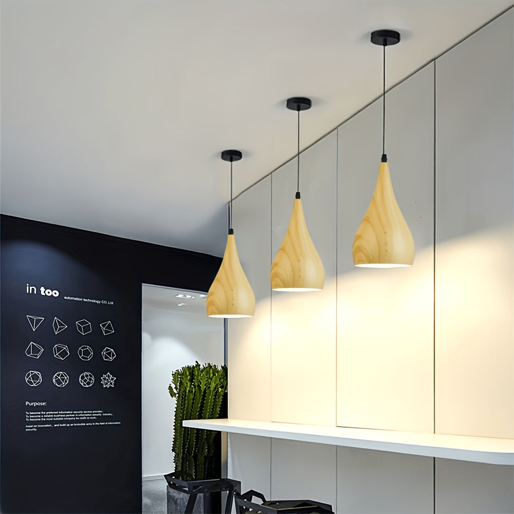 Abat-jour de suspension cloche effet bois, Ø 32 cm, deux teintes