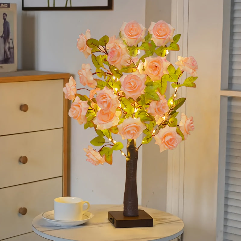Arbre lumineux à roses champagne pour une déco romantique