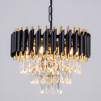 Lustre à lamelles noires et dorées sur cascade de cristal, Ø 40 cm