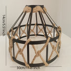 Abat-jour cage vintage en métal noir et corde de chanvre, Ø 30 cm