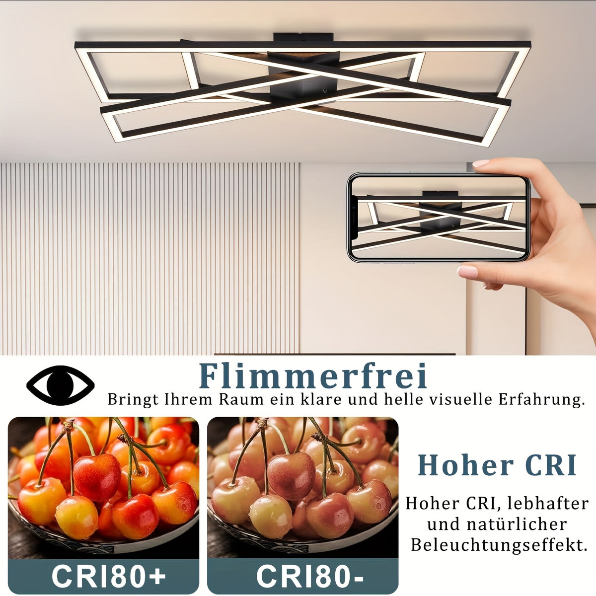 Plafonnier LED rectangulaire 75 cm à cadres croisés noirs, 45 W