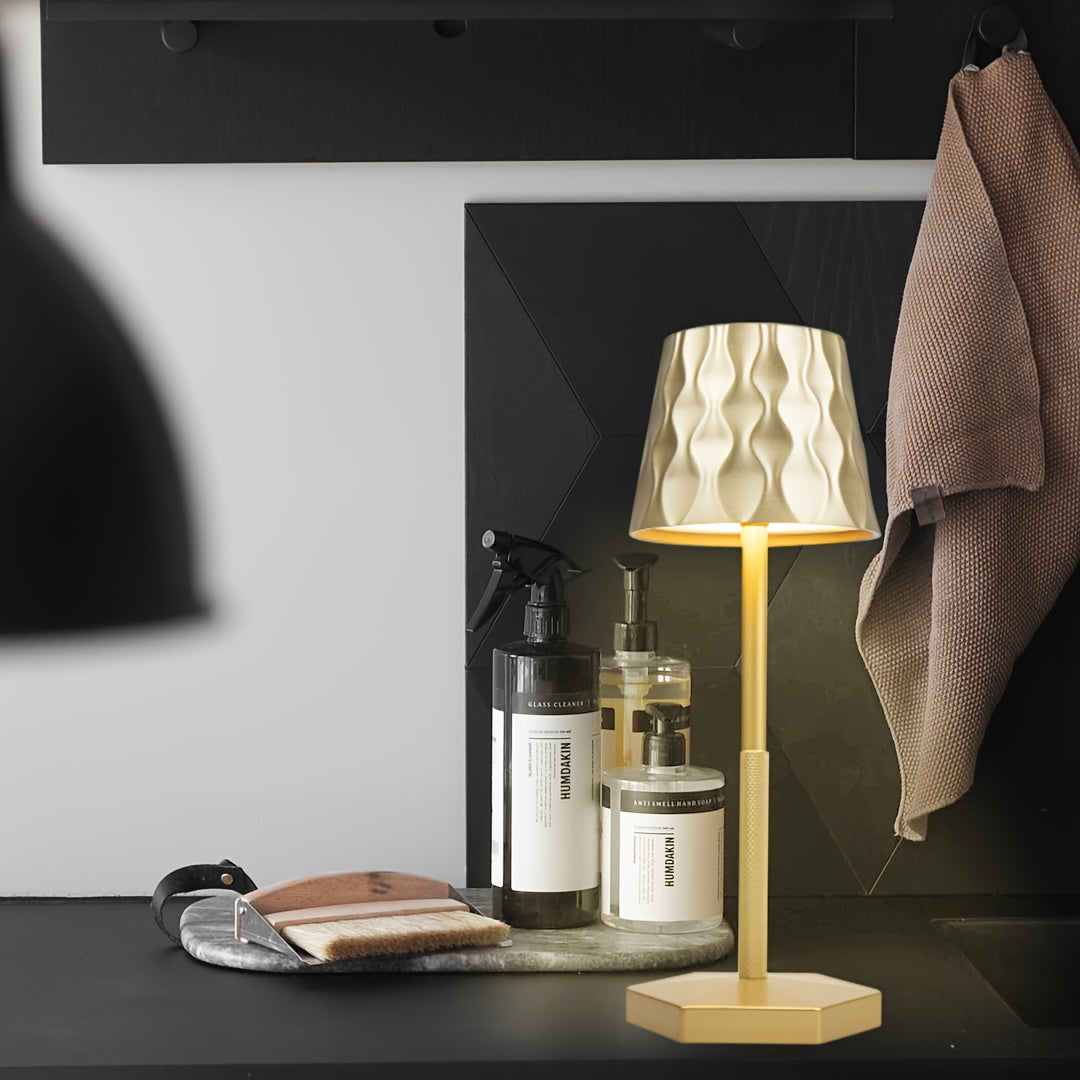 Lampe de bureau LED rose sans fil, abat-jour facetté en relief