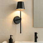 Applique murale noire sans fil, lot de 2, abat-jour conique et tige