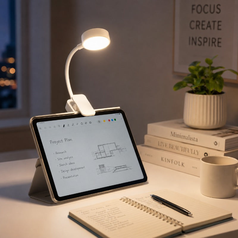 Lot de 2 lampes de lecture à pince, tête ronde et rectangulaire