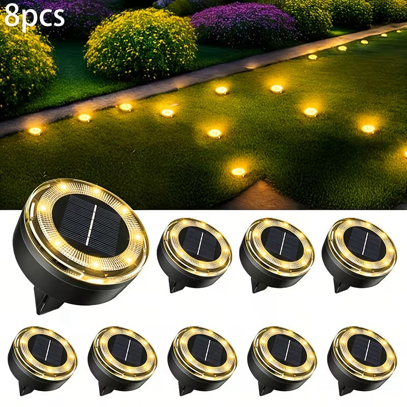 Spot solaire à enterrer à batterie remplaçable, 8 LED, lot de 8