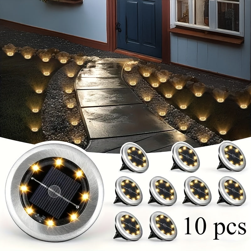 Spot solaire de sol à piquet 8 LED, Ø 7,2 cm, lot de 10