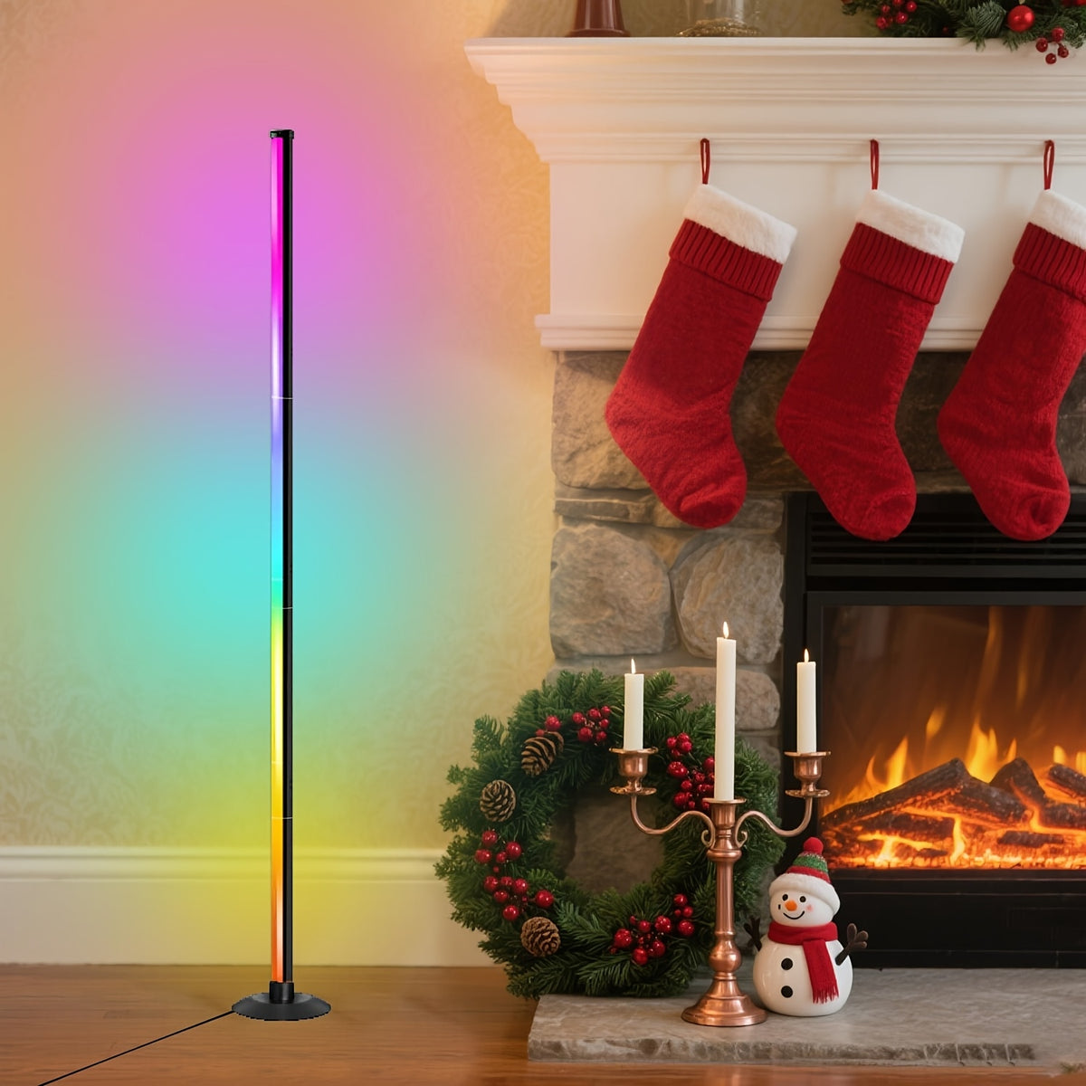 Lampadaire LED RVB à quatre segments, appli et minuterie, 122 cm
