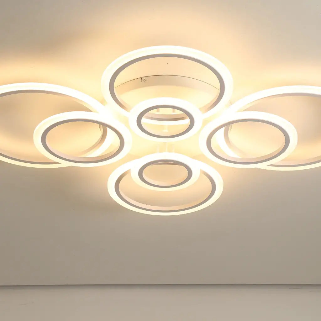 Plafonnier LED à huit anneaux blancs 127 W, variateur et télécommande