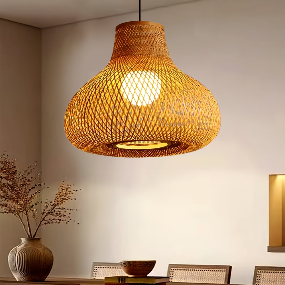 Abat-jour en bambou tressé forme gourde, grand format Ø 40 x H 35 cm