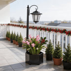 Lampadaire solaire 85 cm à jardinière hexagonale et lanterne suspendue