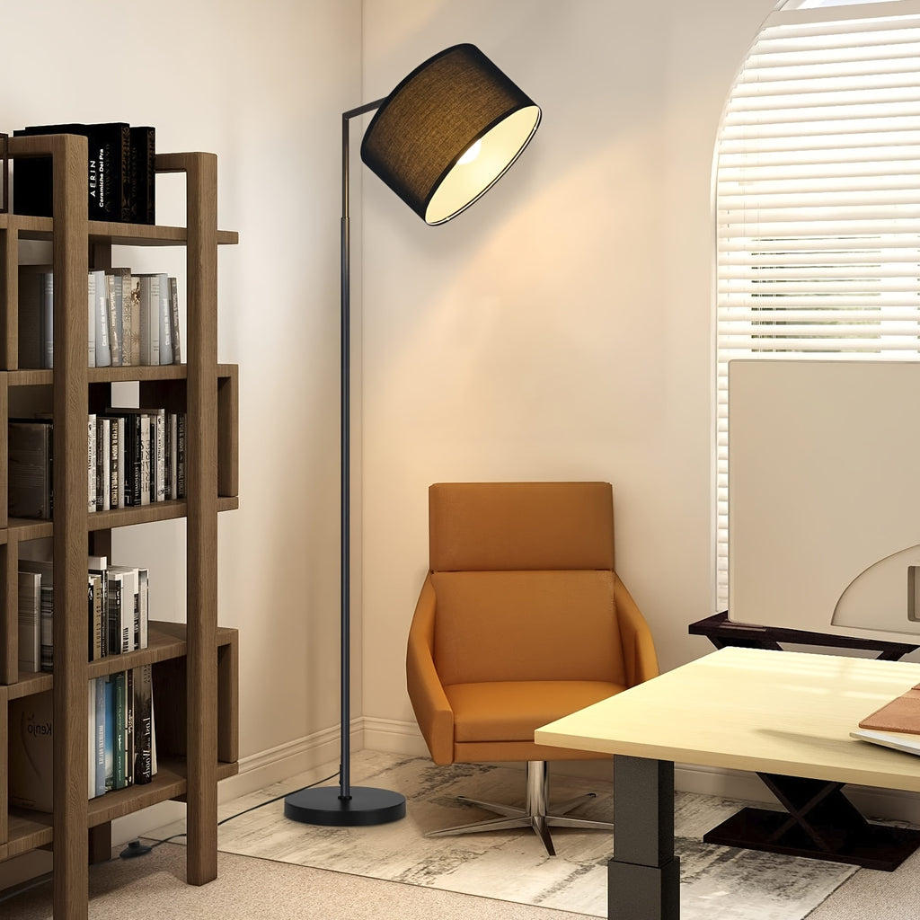 Lampadaire à potence noir, abat-jour tambour orientable, 166 cm