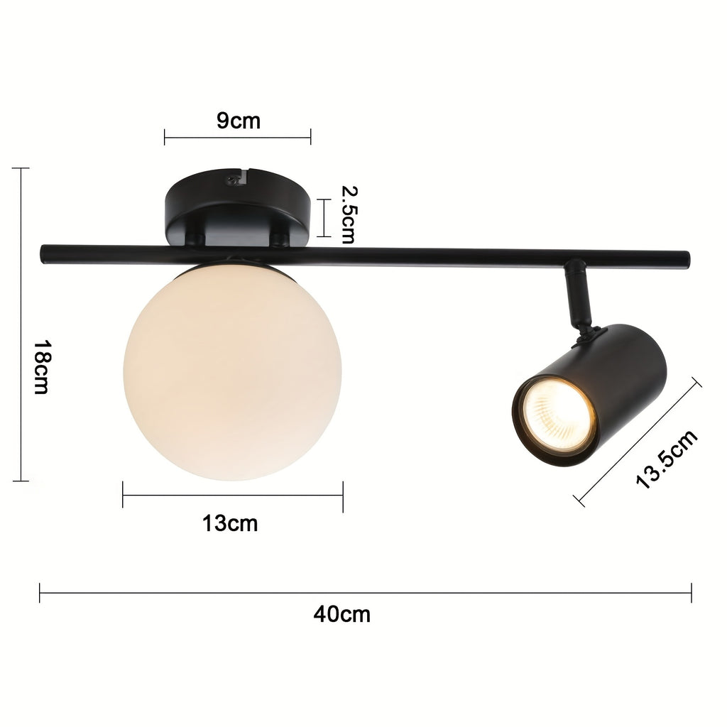 Plafonnier globe en verre opalin et spot GU10 orientable